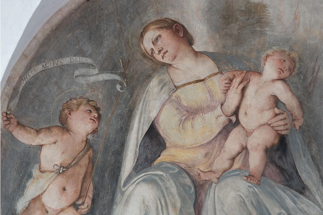 Il Romanino-263-Abbazia di S. Nicola, Rodengo, Brescia - Madonna col Bambino e Giovannino - dettaglio 1